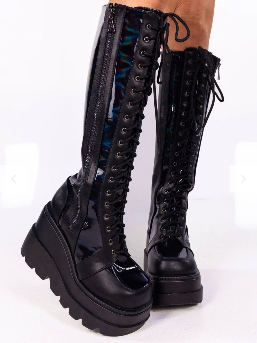 Hot Topic Black Patent Lace Up Platform Boots women’s size 11 men’s size 9.5